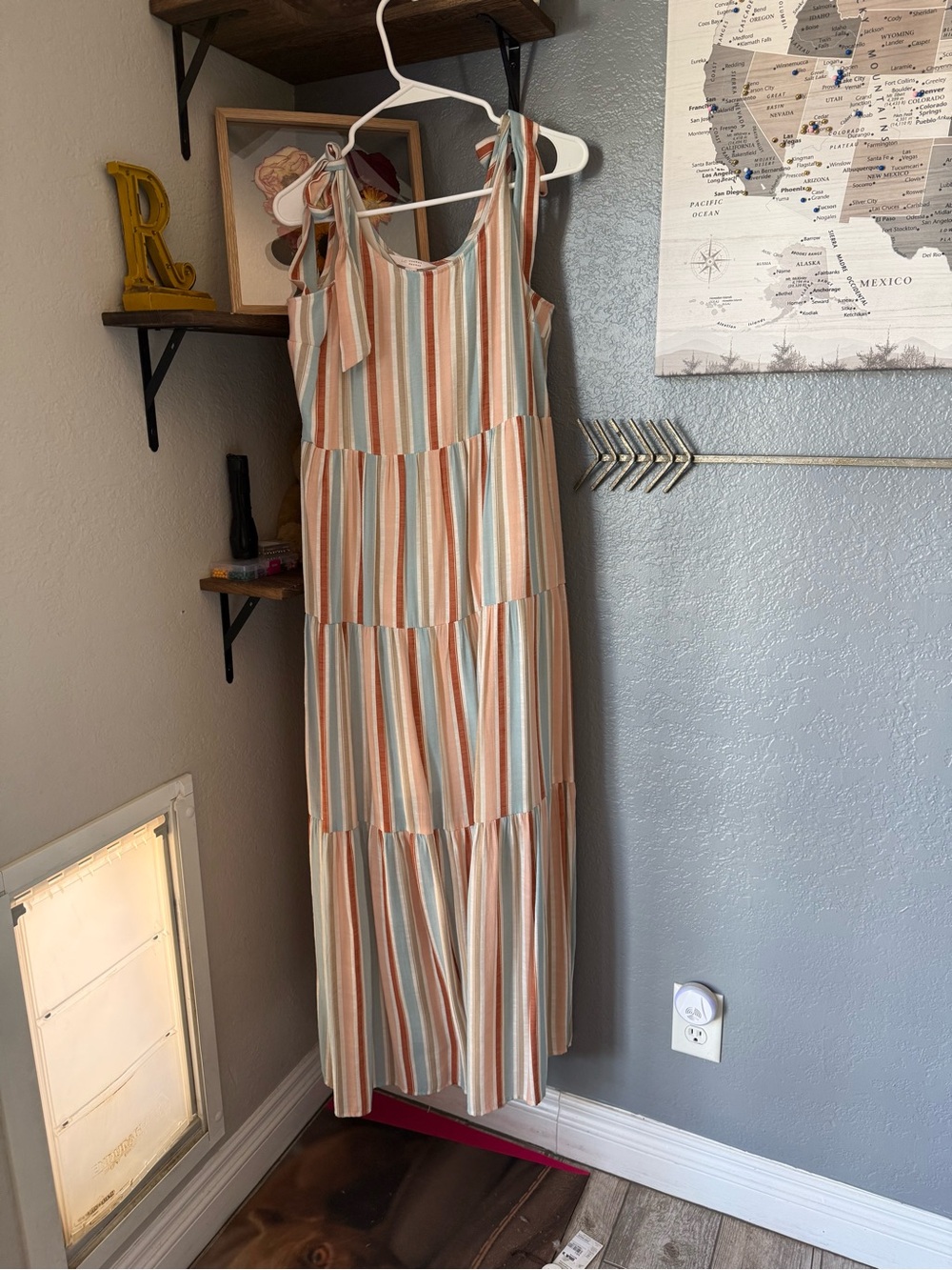 LC Lauren Conrad Striped Tiered Maxi Dress in Peach, Sage & Cream